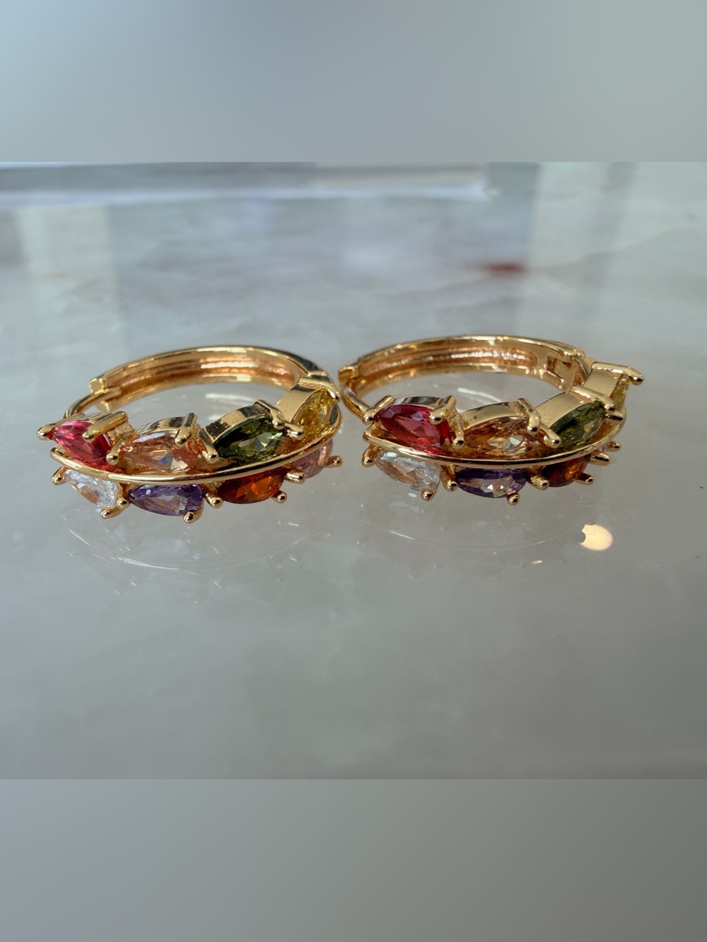 Gold tone Multicolor Gemstone Hoop Earrings - Women